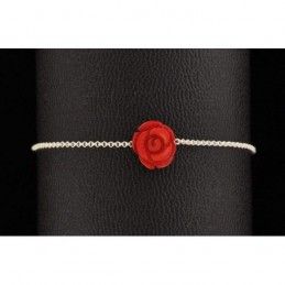 Bracelet chaîne argent 925 et rose de nacre rose.