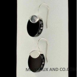 Boucles d'oreilles onyx noir et argent 925.