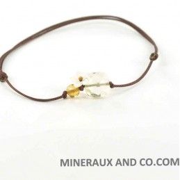 Bracelet quartz jaune facetté, fleur de nacre et quartz fumé