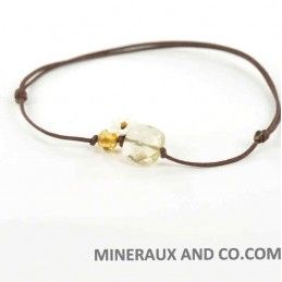 Bracelet quartz jaune facetté, fleur de nacre et quartz fumé