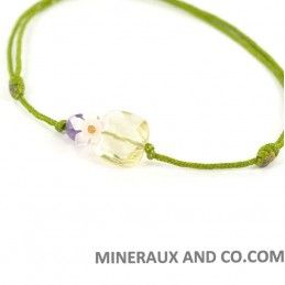 Bracelet quartz jaune facetté, fleur de nacre et quartz fumé