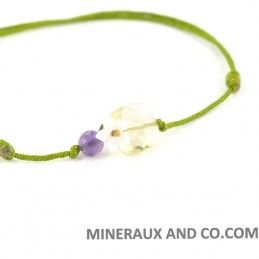 Bracelet quartz jaune facetté, fleur de nacre et quartz fumé