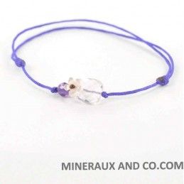 Bracelet quartz rose et fleur de nacre cordon.