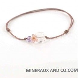 Bracelet quartz rose et fleur de nacre cordon.