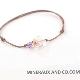 Bracelet quartz rose et fleur de nacre cordon.