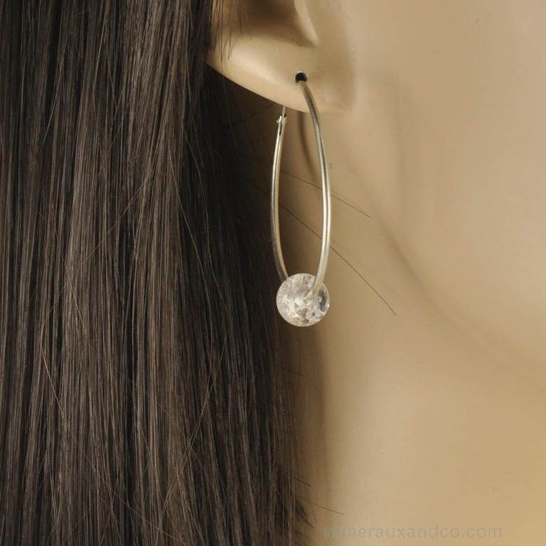 Boucles D'oreilles Créoles En Argent 925/1000 Serties Cristal - Occasion - Dormeuses