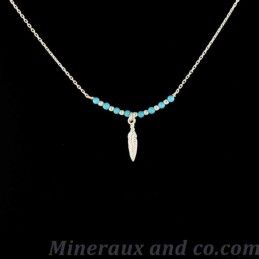 Pendentif plume argent perles turquoise