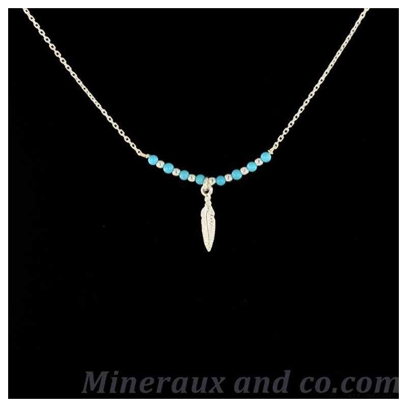 Pendentif plume argent perles turquoise