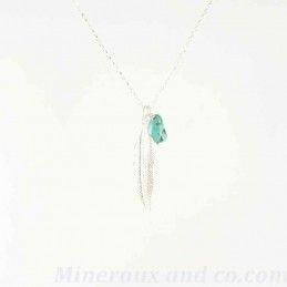 Chaîne et pendentif plume argent et turquoise