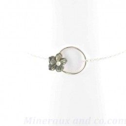 Bracelet chaine et cercle argent et fleur.