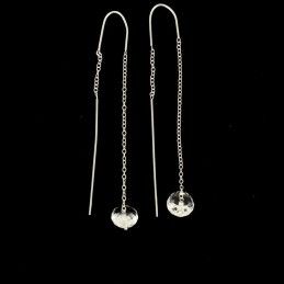 Boucles d'oreilles chaîne longue et perle en cristal de roche.