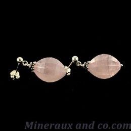 Boucles d'oreilles quartz rose facetté et argent