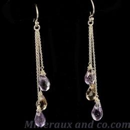 Boucles d'oreilles perles d'amétrine facettée.