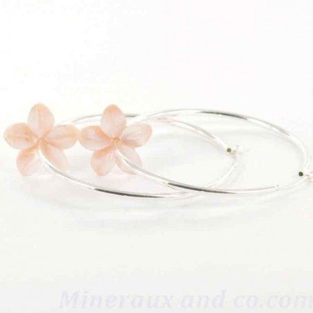 Boucles D'oreilles Créoles En Nacre - Fermoir Dormeuse - Couleur Argenté