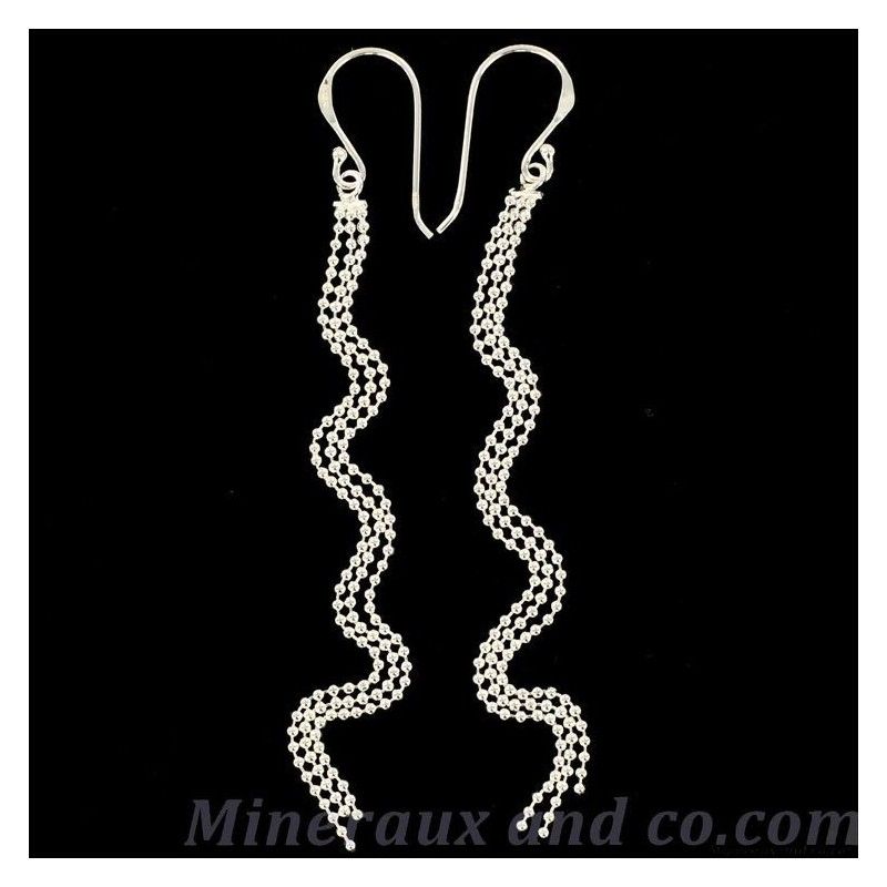 Boucles d'oreilles chaînes boules argent 925.