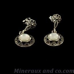 Boucles d'oreilles marcassite nacre et argent