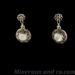 Boucles d'oreilles marcassite nacre et argent