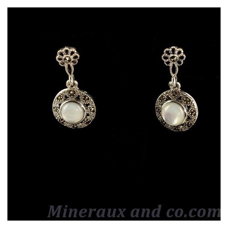 Boucles d'oreilles marcassite nacre et argent