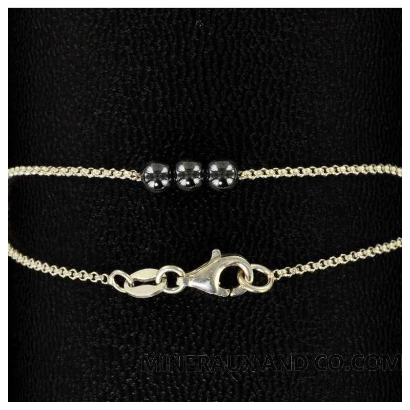 Bracelet trois perles hématite et argent 925 Bracelet trois perles hématite et argent 925