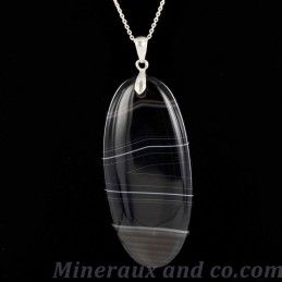 Collier argent et pierre d'onyx rayé