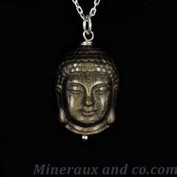 Pendentif bouddha cambodgien obsidienne doré