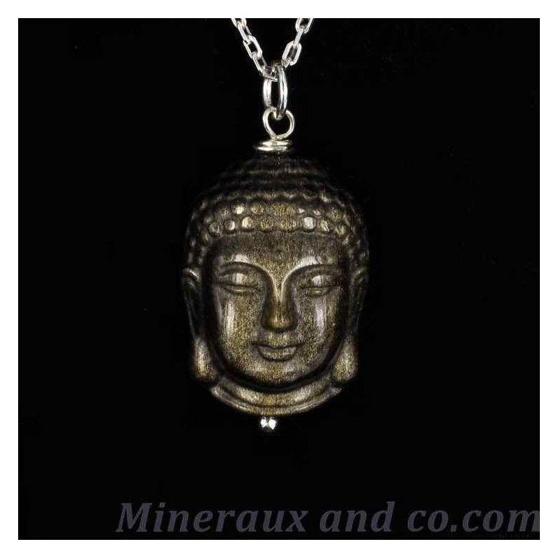 Pendentif bouddha cambodgien obsidienne doré