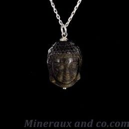 Pendentif bouddha cambodgien obsidienne doré