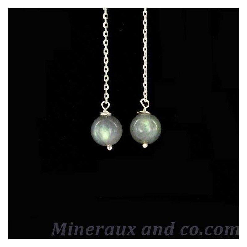 Boucles d'oreilles chaînette argent et labradorite Boucles d'oreilles chaînette argent et labradorite