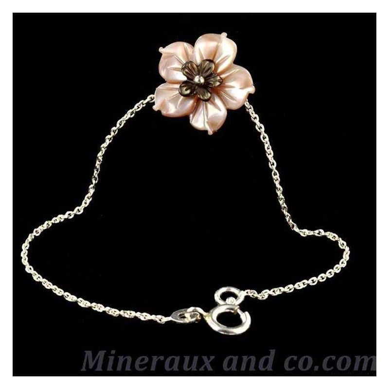 Bracelet nacre rose et grise chaîne argent 925.