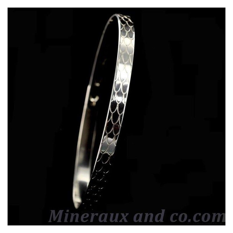 Bracelet plat argent écaille serpent.