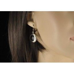 Boucles d'oreilles onyx noir serti et argent.