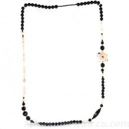 Collier sautoir perles de culture et d'onyx