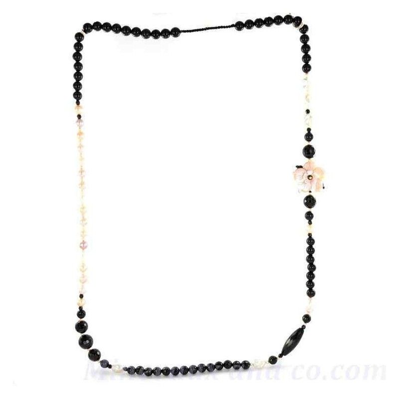 Collier sautoir perles de culture et d'onyx