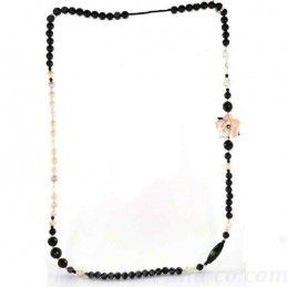 Collier sautoir perles de culture et d'onyx