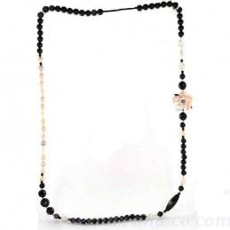 Collier sautoir perles de culture et d'onyx