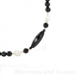 Collier sautoir perles de culture et d'onyx