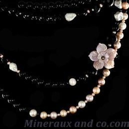 Collier sautoir perles de culture et d'onyx