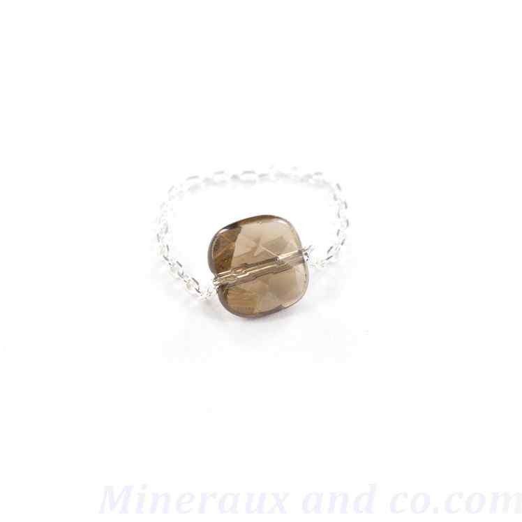 Parure Bijoux Argent 925 Et Quartz Fumé - Bague + Boucles D'oreilles Pendantes - Occasion