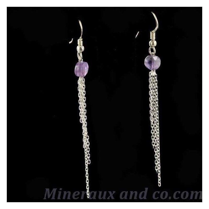 Boucles d' oreilles chaînettes argent et améthyste facettée. Boucles d' oreilles chaînettes argent et améthyste facettée.
