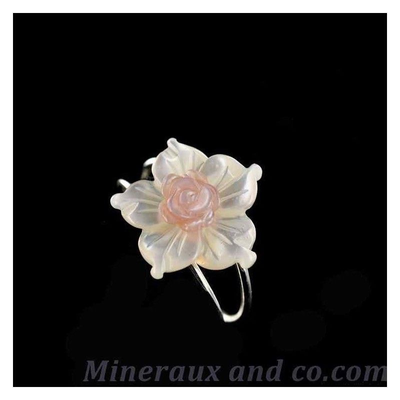 Bague Fine En Argent Avec Petite Fleur Rose - Bijou Vintage Occasion, Délicat Et Féminin