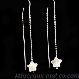 Boucles d'oreilles chaînes pendantes argent étoiles de nacre