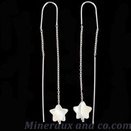 Boucles d'oreilles chaînes pendantes argent étoiles de nacre