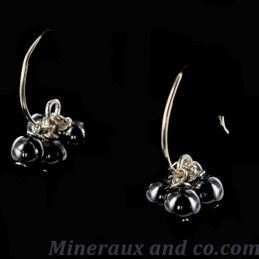 Boucles d'oreilles quatre boules hématite et argent 925.