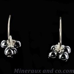 Boucles d'oreilles quatre boules hématite et argent 925.