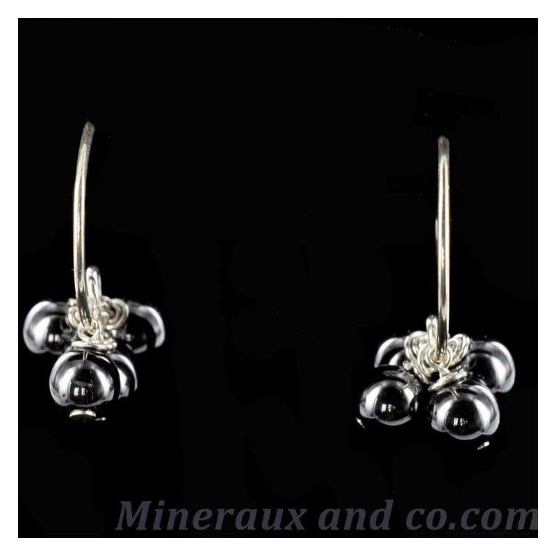 Boucles d'oreilles quatre boules hématite et argent 925.