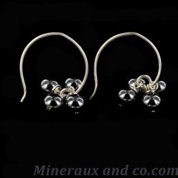 Boucles d'oreilles quatre boules hématite et argent 925.