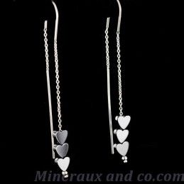 Boucles d'oreilles trois coeurs hématite