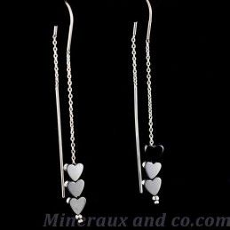 Boucles d'oreilles trois coeurs hématite