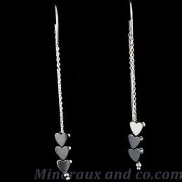 Boucles d'oreilles trois coeurs hématite