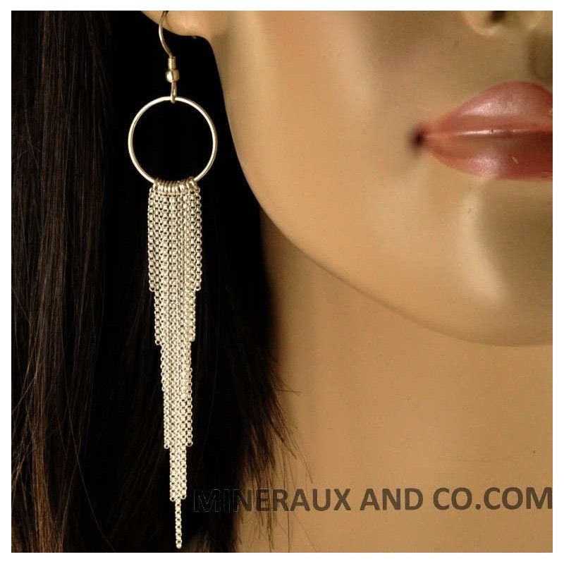 Boucles d'oreilles 11 chaînettes argent 925.